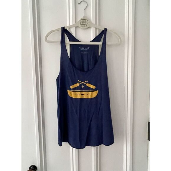 American apparel lightweight cinder and salt navy and yellow with boat graphic t - Picture 1 of 5
